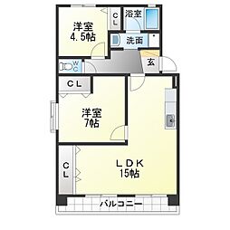 ベルシャトーまき 2LDKの間取図画像