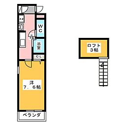 シャノワール 2階1Kの間取り