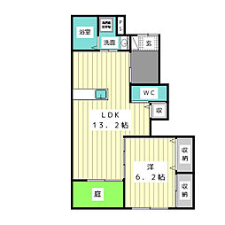 グランヴェル梅森坂 1階1LDKの間取り