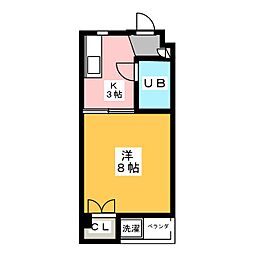 東山レジデンス 4階1Kの間取り