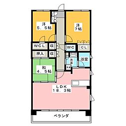 東山公園レジデンス 6階3LDKの間取り