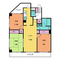 グランドハイリス本山 3階3LDKの間取り