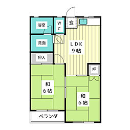 名正ハイツ 2LDKの間取図画像