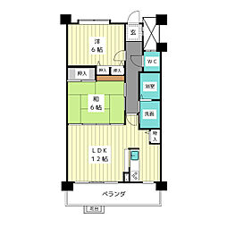 アーバンラフレ虹ヶ丘南10号棟 5階2LDKの間取り