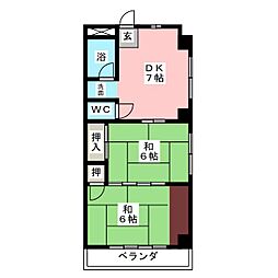 一社相互ビル 2DKの間取図画像