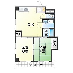 インテリジェント千種 2DKの間取図画像
