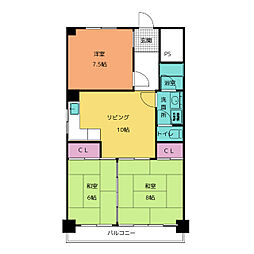 大進コーポ 3LDKの間取図画像