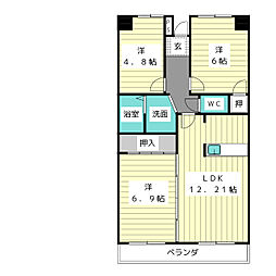 スカイライフ新宿 3LDKの間取図画像