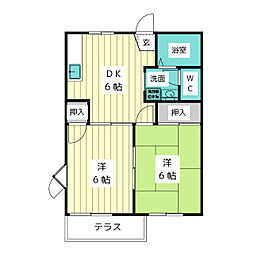 クレール牧の里B 2DKの間取図画像