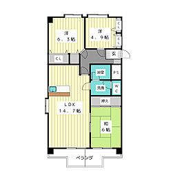 オークヒルズ香流 3LDKの間取図画像