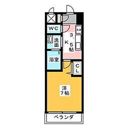 ハピネス美美 1Kの間取図画像
