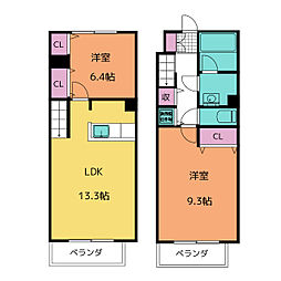 プロシード穂波町 2LDKの間取図画像