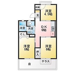 ホワイトコーポアサイNo.3 3DKの間取図画像