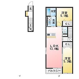 高針台フルール 2LDKの間取図画像