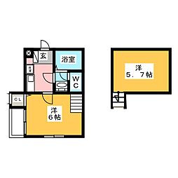 ヴェルシェン 2階1Kの間取り
