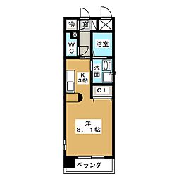 エクセラ大曽根 2階ワンルームの間取り