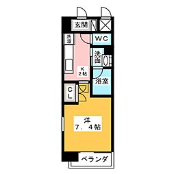 レーベスト平安 6階1Kの間取り