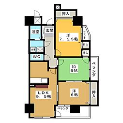 サムティイースト白壁 9階3LDKの間取り