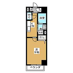 クレド御成通 2階1Kの間取り