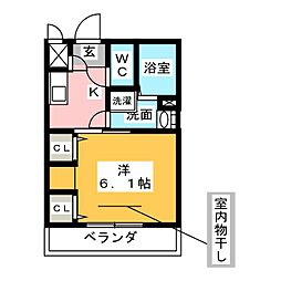 リブリ・砂田橋 2階1Kの間取り