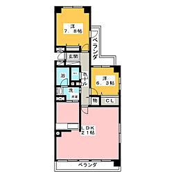 メルヴェイユ徳川 2階2LDKの間取り