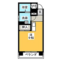 レディース徳川 4階ワンルームの間取り