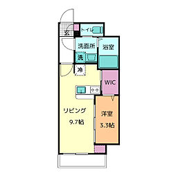 シュガーヒルズ大曽根テラス 9階1LDKの間取り