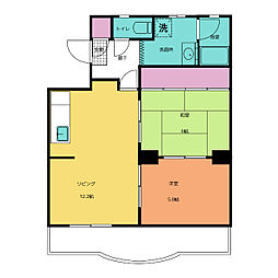 リバーランド河原 3階2LDKの間取り
