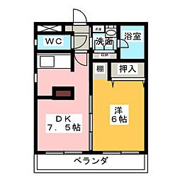 タウンコート砂田 4階1DKの間取り
