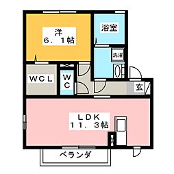クレール・ヴィラージュIII 2階1LDKの間取り