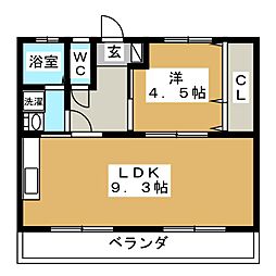 コーポ矢田橋 1LDKの間取図画像