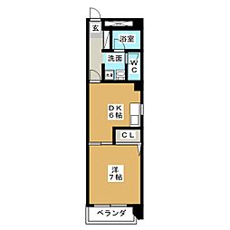 ヒルズ2 1DKの間取図画像