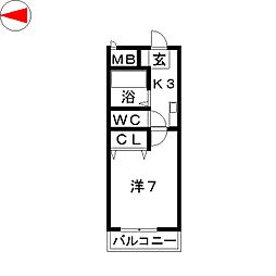 メゾンNOVA 1Kの間取図画像