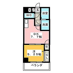 ワイズタワー徳川 1DKの間取図画像