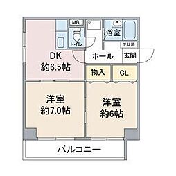ライフステージ徳川 2DKの間取図画像