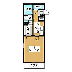 パーシモン平安通 1Kの間取図画像