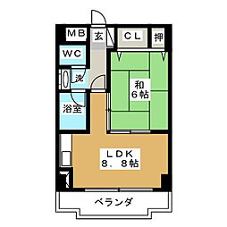 ハイム旭丘 1LDKの間取図画像