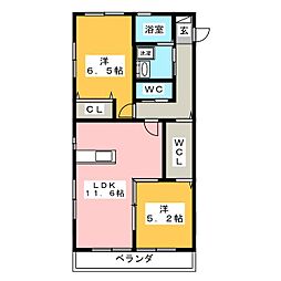 中村ハイツ 2LDKの間取図画像