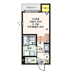 ハーモニーテラス大野木 1階1Kの間取り