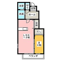 コンフォートII 1階1LDKの間取り
