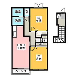 アビタシオン 2階2LDKの間取り