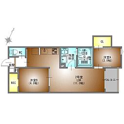 REGALEST上小田井 1階2LDKの間取り