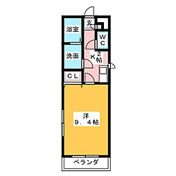 アンプルール　リーブル　サン・ステージ 2階1Kの間取り
