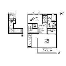 クレール　ヴェールメゾンI 2階1Kの間取り