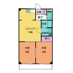 シンビリア花咲 2階2LDKの間取り