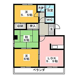 エクセレント上小田井 3DKの間取図画像