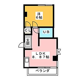 キャッスル上小田井 1LDKの間取図画像