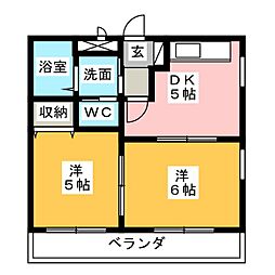グレイサス朝日 2DKの間取図画像