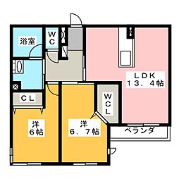 カスカード 2LDKの間取図画像