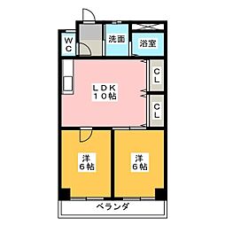 パークサイドなかしま 2DKの間取図画像